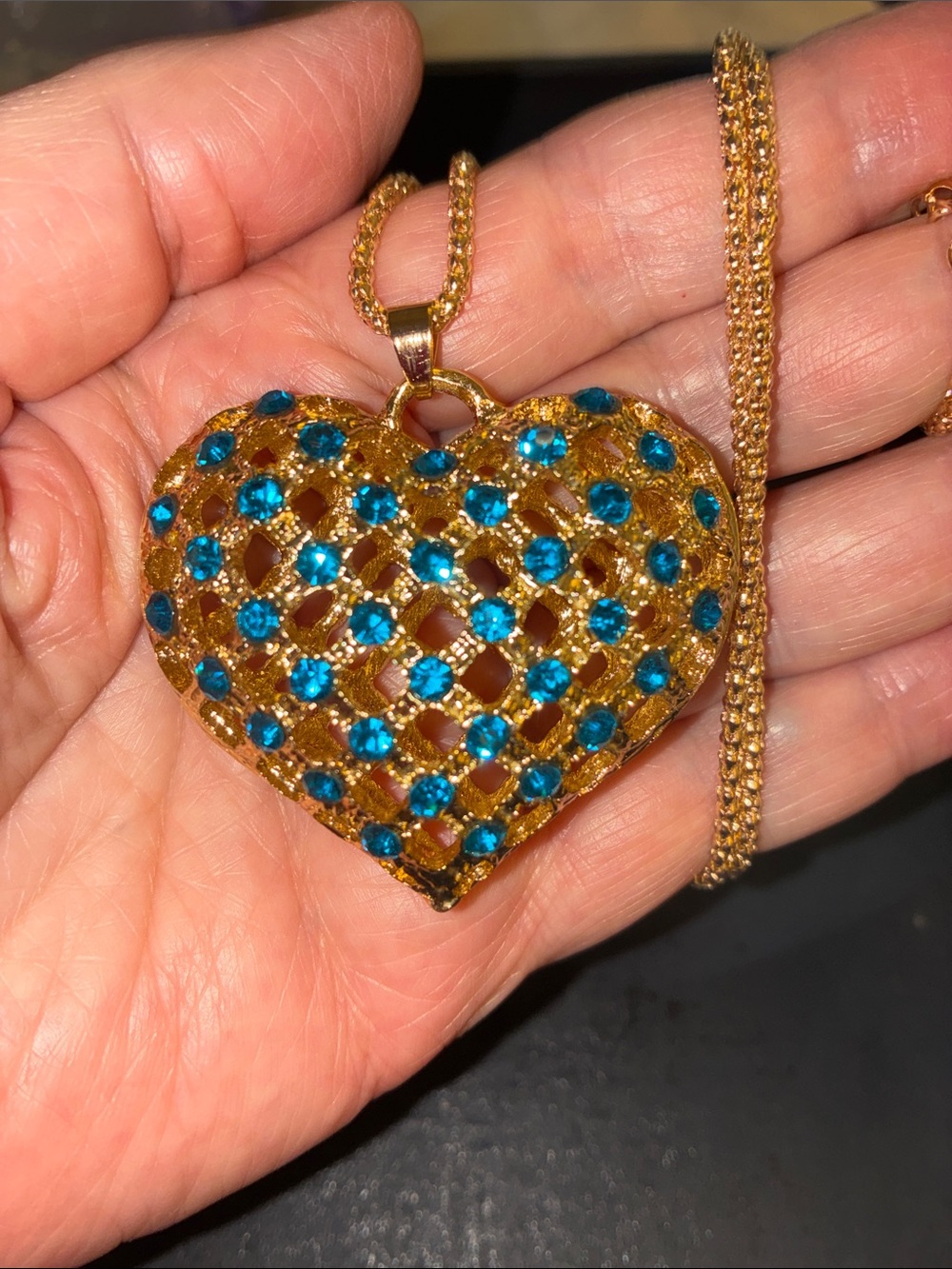Gold Heart with Blue Crystal Accents - Elegant Statement